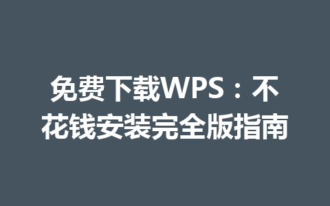 免费下载WPS：不花钱安装完全版指南 一