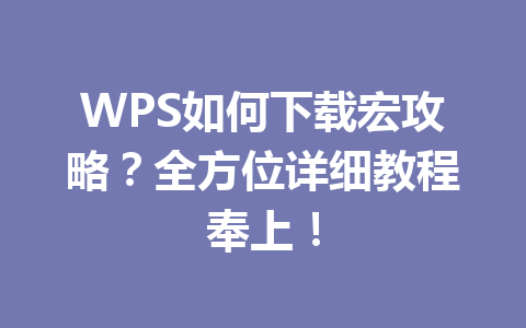 WPS如何下载宏攻略?全方位详细教程奉上! 707faee7a877d0f07c4d73c5d55b8c56