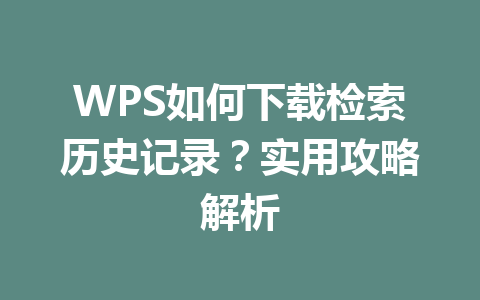 WPS如何下载检索历史记录？实用攻略解析 一