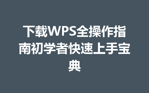 下载WPS全操作指南初学者快速上手宝典 下载WPS全操作指南初学者快速上手宝典 一