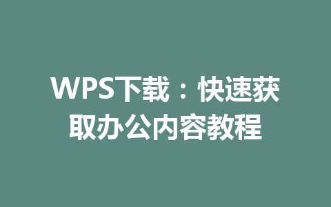 WPS下载：快速获取办公内容教程 一