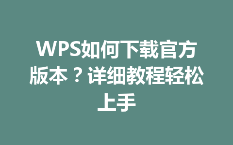 WPS如何下载官方版本？详细教程轻松上手 一